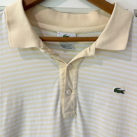 Lacoste Polo Shirt Men Size 6 Yellow White Stripe Short Sleeve Classic Fit XL - Picture 2 of 6